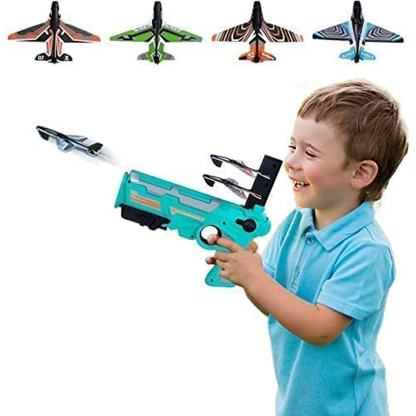 Airplane Launcher Gun Toy With Foam Glider Planes ( 5 Planes Included )