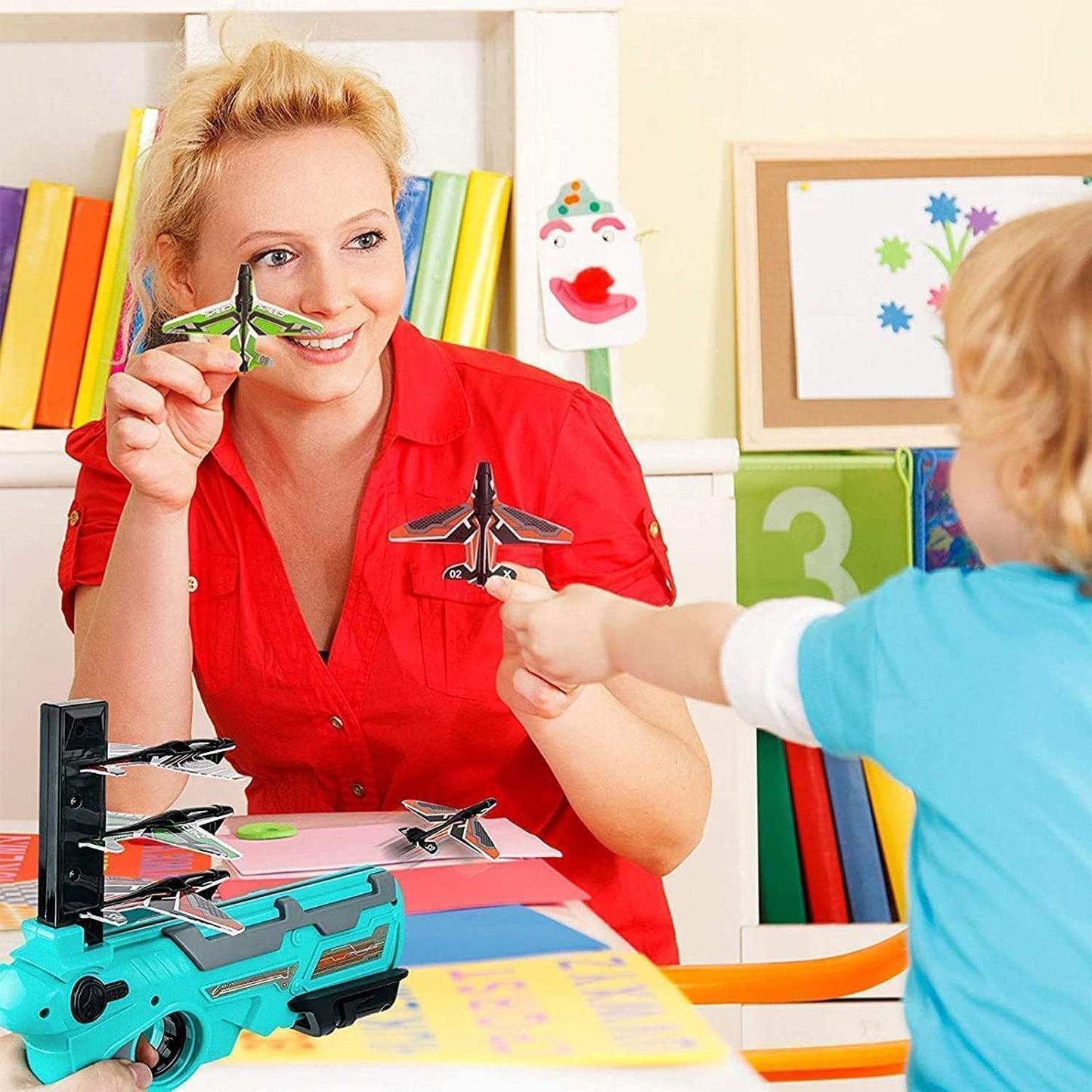 Airplane Launcher Gun Toy With Foam Glider Planes ( 5 Planes Included )