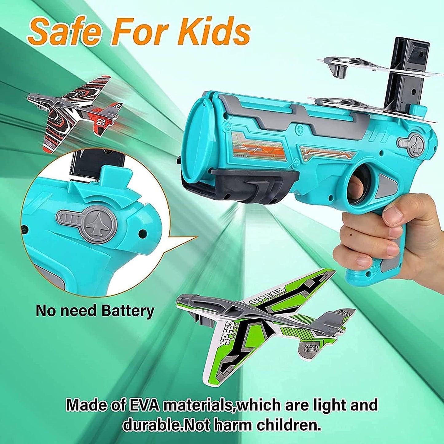 Airplane Launcher Gun Toy With Foam Glider Planes ( 5 Planes Included )