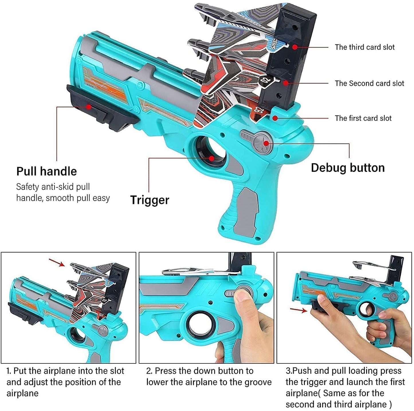 Airplane Launcher Gun Toy With Foam Glider Planes ( 5 Planes Included )