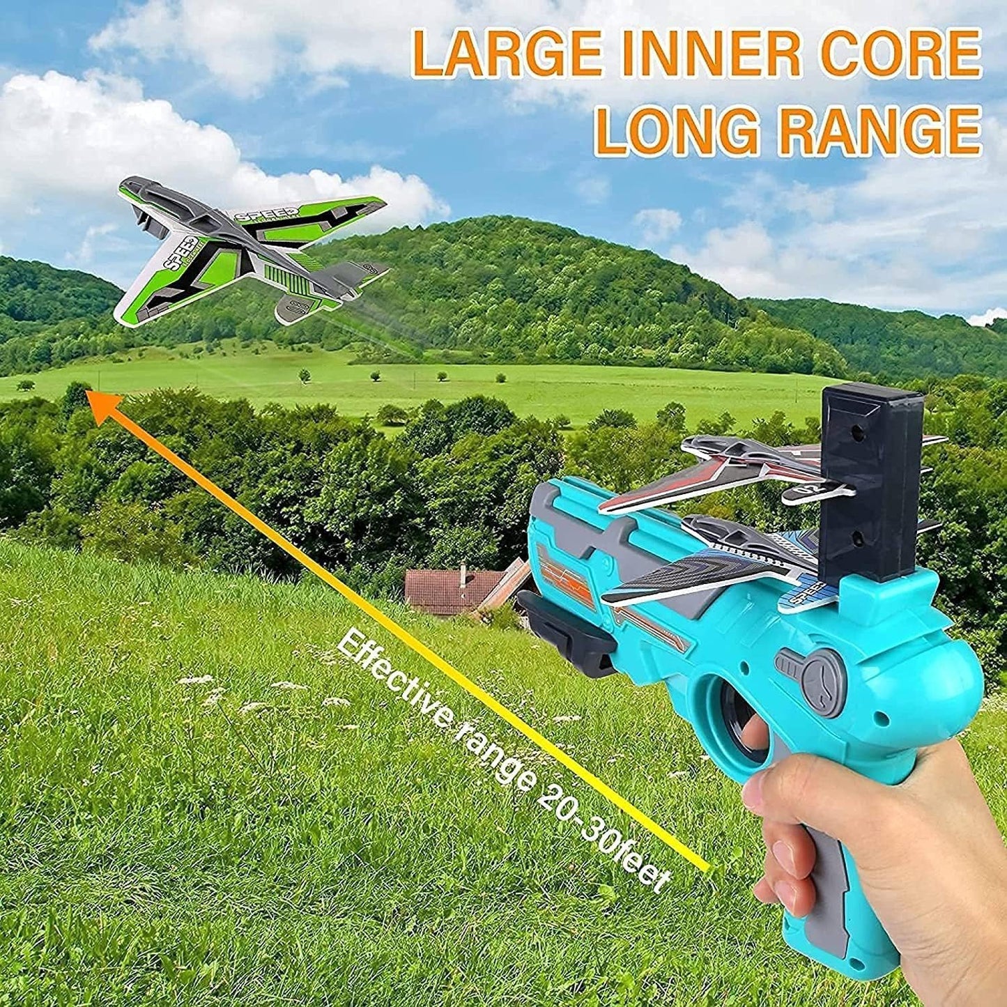 Airplane Launcher Gun Toy With Foam Glider Planes ( 5 Planes Included )